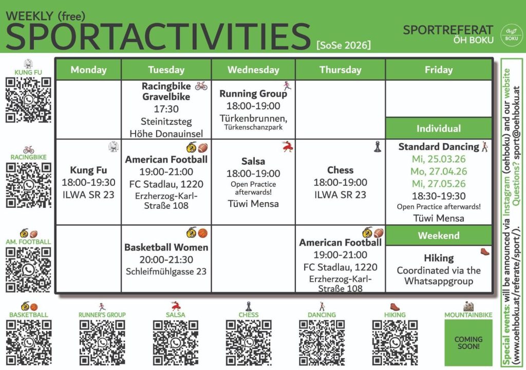 Sportkalender 2026 Sommersemester