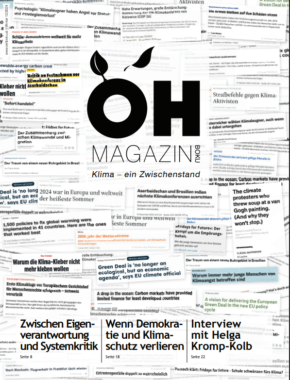 Deckblatt des ÖH Boku Magazins, Klima - ein Zwischenstand, Winterausgabe 12/2024